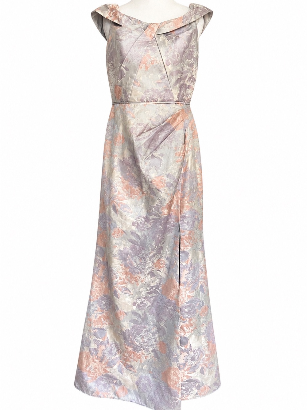 NWT Adrianna Papell Periwinkle Blue Metallic Jacquard Off Shoulder Gown Dress 6